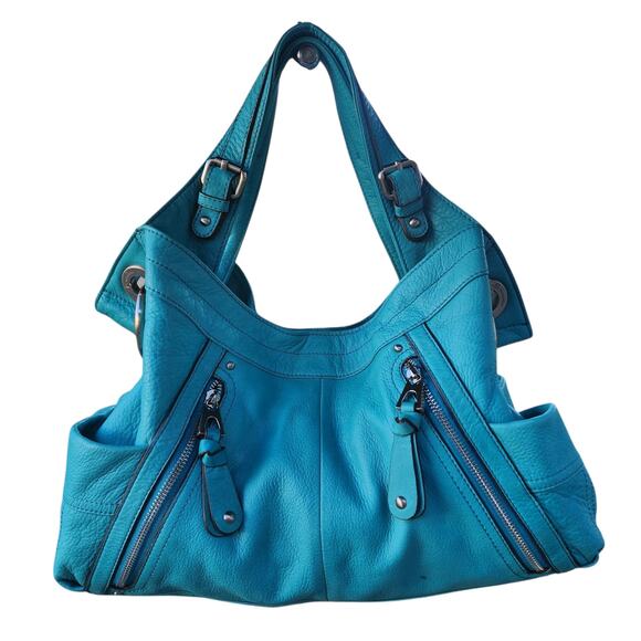 B. Makowsky Turquoise Leather Slouchy Hobo Shoulder Bag - Picture 11 of 11